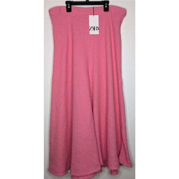 ZARA Barbie Pink Maxi Textured Flared Hem Tweed Skirt Blogger Fav Size XXL - Picture 1 of 9